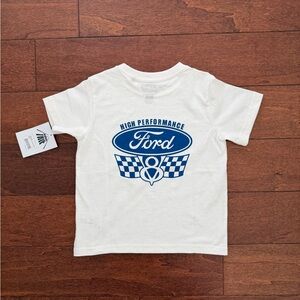 Ford White Kids Tee with Blue High Performance Graphic